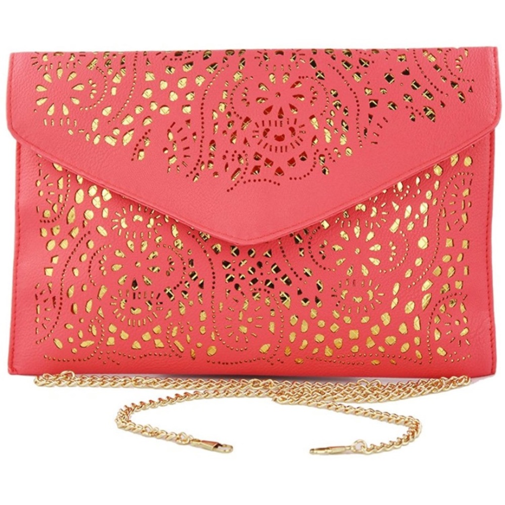 NWT Watermelon Red Envelope Clutch with Gold Chain